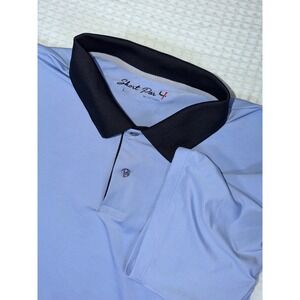 Short Par 4 by Greyson Polo Shirt Mens Large Blue Black Collar Golf Performance